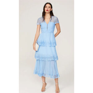 Self-Portrait Tiered Midi Dress in Blue Size 2